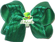 Large Green Chiffon with Glitter Stripes over Emerald Green with St. Patrick's Day Miniature Double Layer Overlay Bow